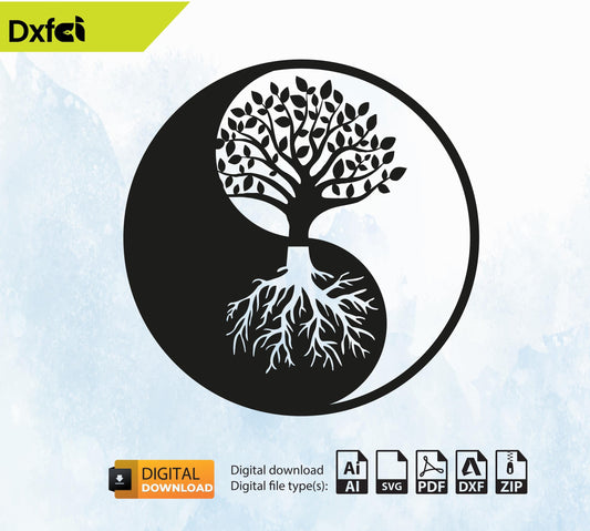 Yin Yang Tree SVG Dxf Files Laser Cut | CNC & Laser Cut Wall Art | Vector Design