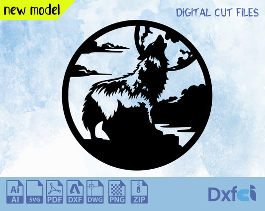 Wolf Dxf Files , Home Decor Wildlife and Howling Wolf Scenery