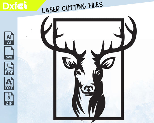 Deer Wall Decor SVG | Deer DXF Laser Cut File | Square Patterned Deer Decor | Laser DXF Cut