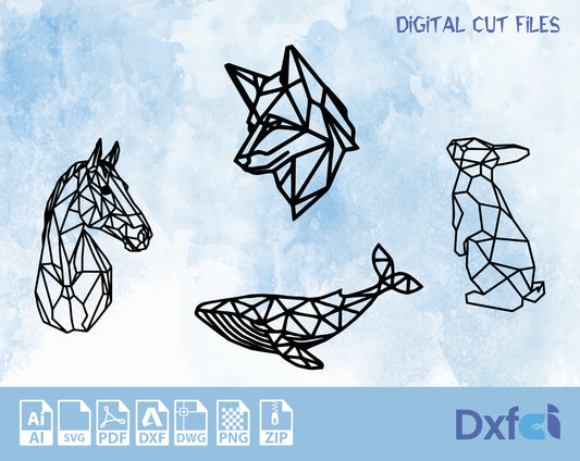 Wireframe Animal Svg Laser Cut Wall Art Decor Svg Whale Svg rabbit, horse, wolf, whale svg
