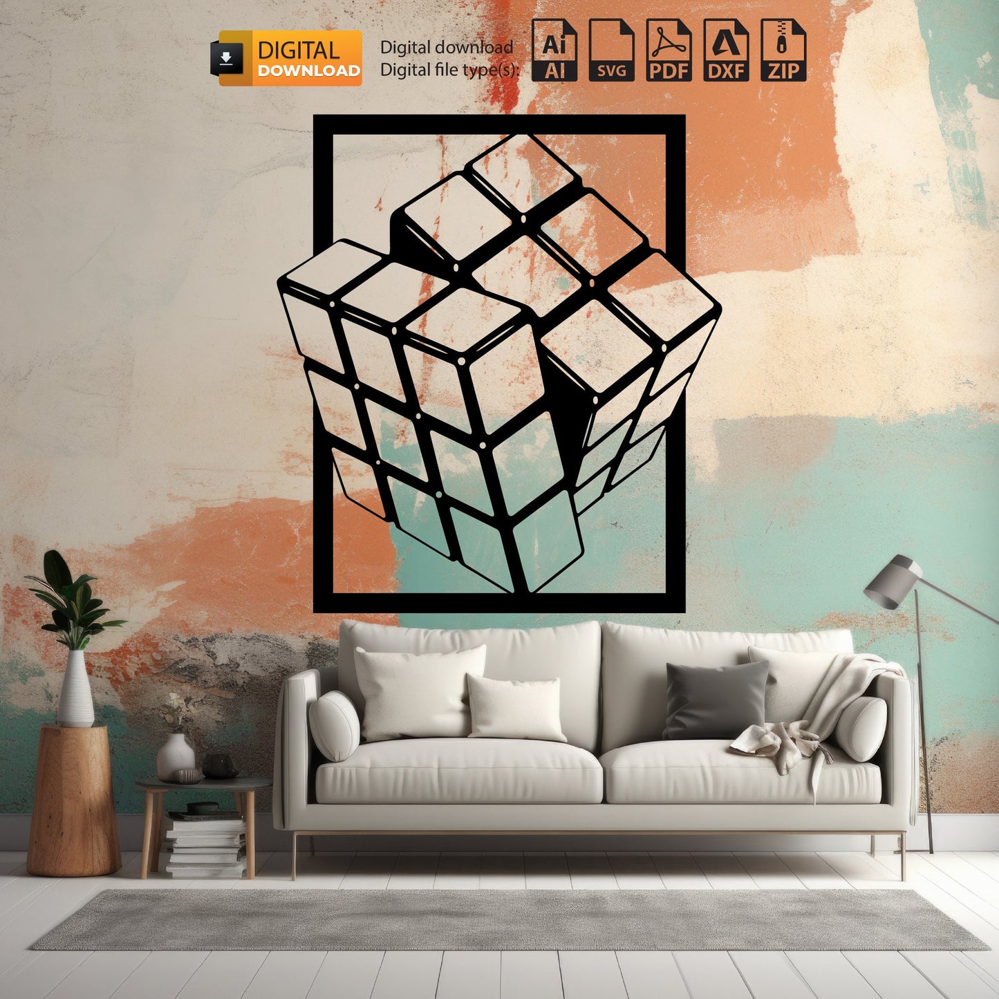 Cube SVG | Rubiks Cube DXF File | Sticker | Silhouette DXF | Svg Dxf Files | Laser Cut | Plasma Cut | Router | Vector Files | Metal |