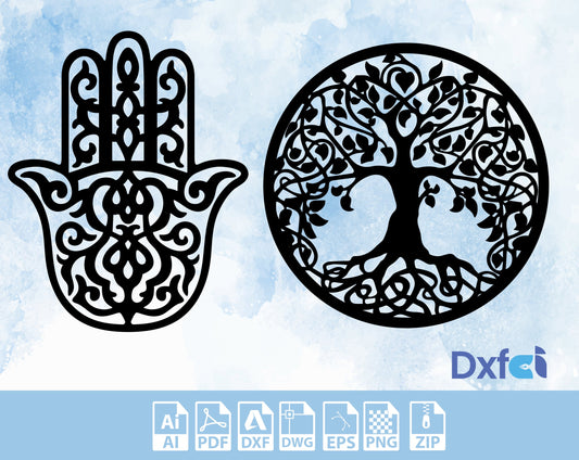 Hamsa, tree of life STree Metal Wall Decor Art Dxf Svg Hamsa Wall Hangings Metal, Blessing ornament, Authentic ,orientalist  Hand Of Fatima,